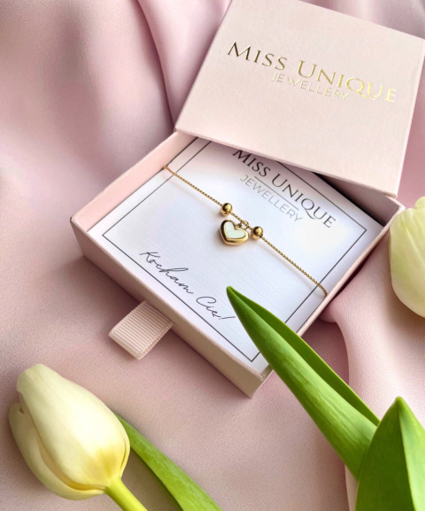 Bransoletka ze stali szlachetnej z perłowym serduszkiem